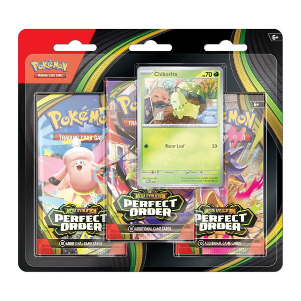 Pokémon TCG: Angielski 3-pack Blister "Chikorita" Perfect Order